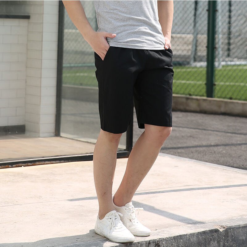 Sommershorts herre ensfarvet hørshorts herre sommer løse åndbare afslappede shorts strandshorts stor størrelse: Sort / Xl
