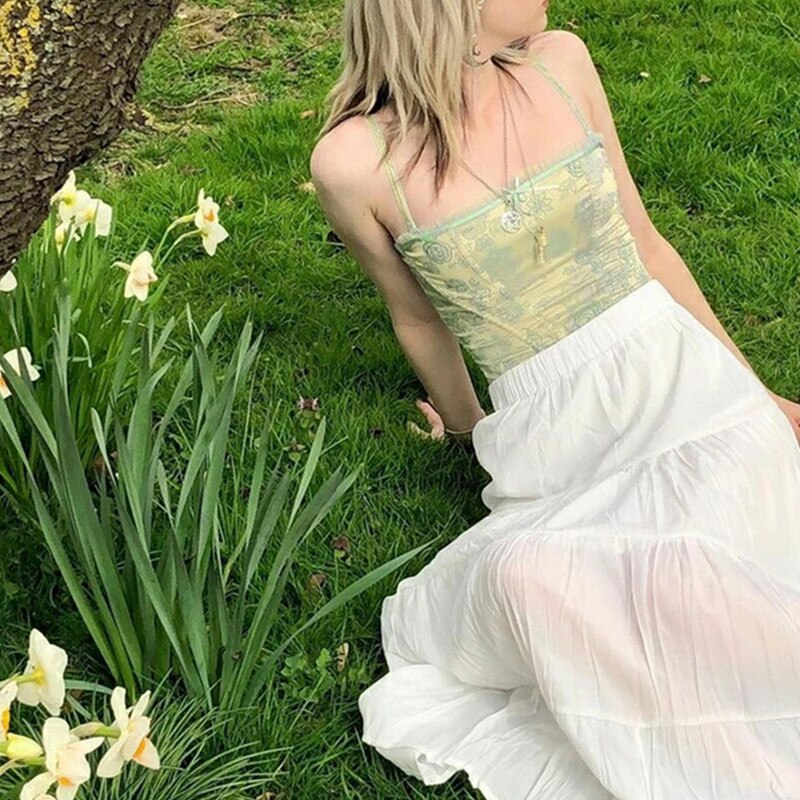Xingqing blonde korset crop top  y2k tøj grøn fairy grunge style cropped tees cami tank tops fairycore grunge tøj