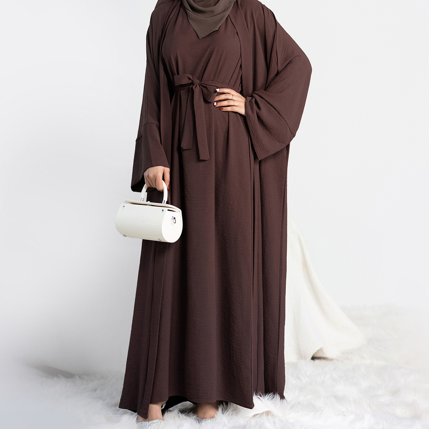 Abaya vestido Hijab sin mangas, conjunto musulmán a juego, bata islámica de lujo, vestido africano, Kimono marroquí, ropa de caftán, 2 uds./Set: L / Multicolor