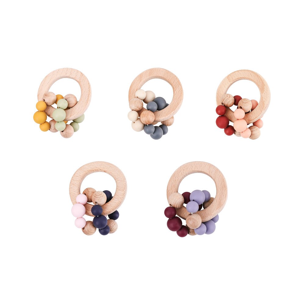 1pc Baby BeißRing Spielzeug BPA Frei Holz Armbinde Buche Ring Silikon Perlen Runde Kante BeißRing Für Neugeborene Baby spielzeug