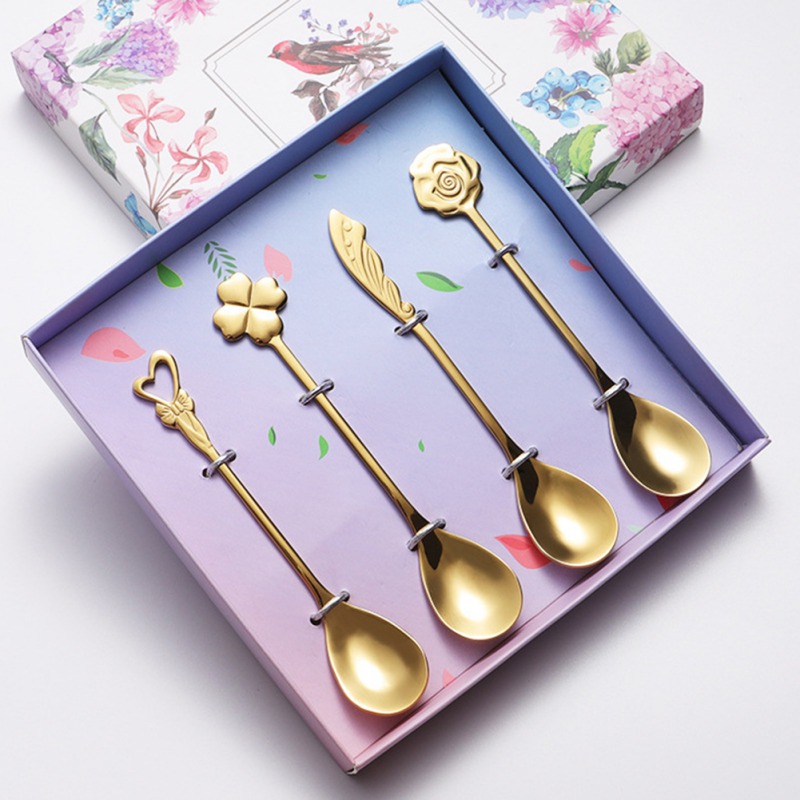 Tea Coffee Mixing Spoon Gold Spoon Long Handle Dessert Stainless Steel Vintage Teaspoons Drink Tableware Unique Shape
