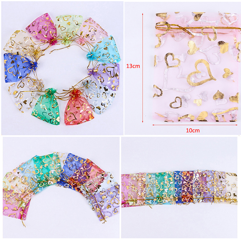 100 sztuk/partia 10*13CM organzy prezent torba na biżuterię wielobarwność sznurek woreczki na wesele boże narodzenie cukierki biżuteria pakowania