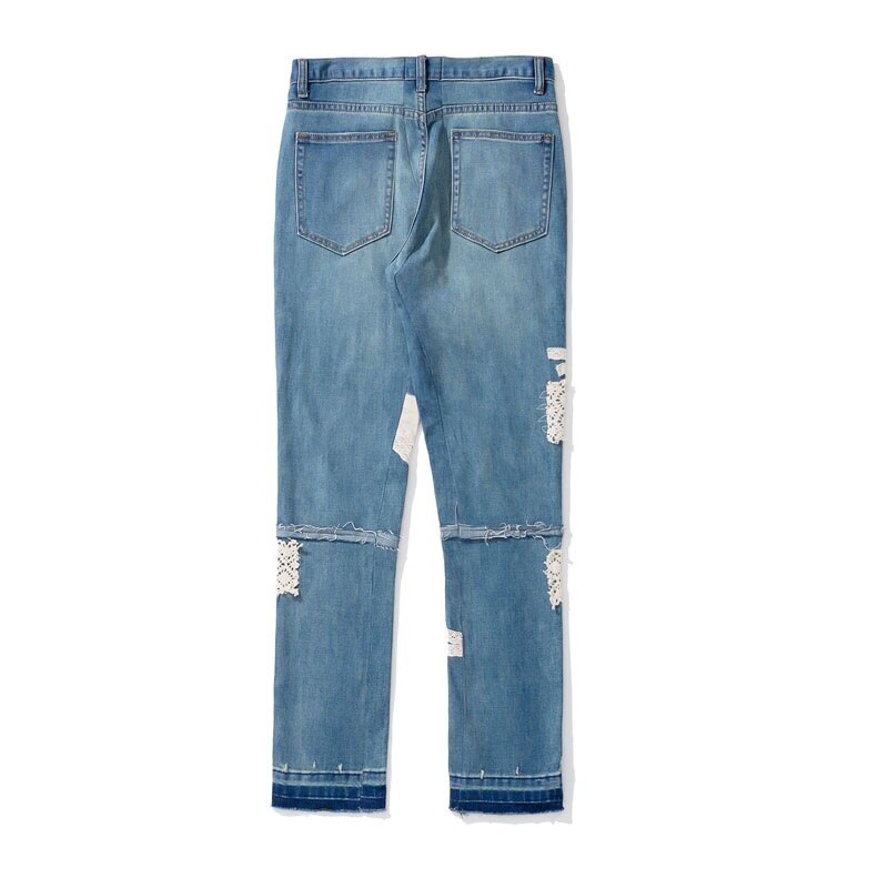 Pantalones vaqueros ajustados para hombre, Jeans rasgados rotos, estilo Hip Hop, pitillo, pantalones con parches bordados