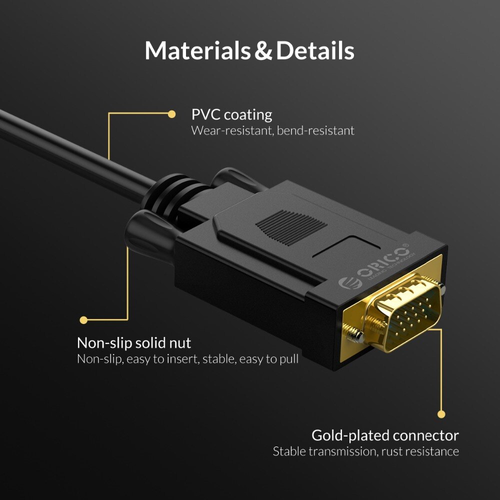 ORICO DVI to VGA Cable 1080P 60Hz DVI 24+1/ DVI 24+5 Male to Male Converter Video Cable Adapter for PC Monitor Projector