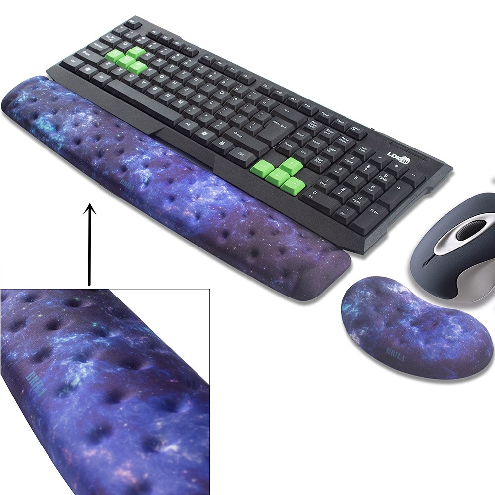 Almofada da almofada do apoio do descanso do pulso do rato & do teclado da ergonomia da espuma da memória de brila para o trabalho de escritório e o jogo de computador, alívio da dor do pulso: Nebula Bundle