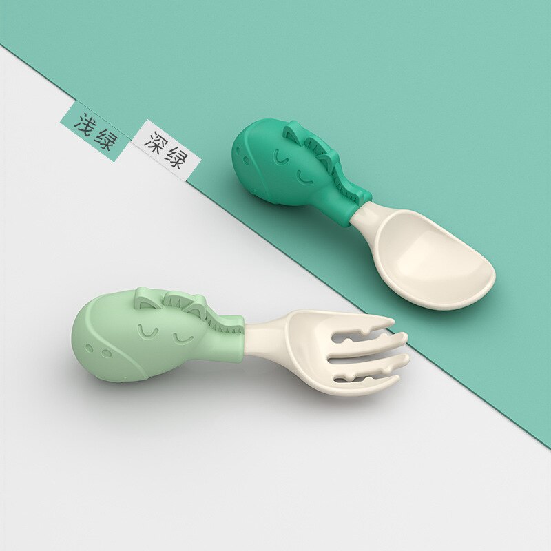 Plastic Soft Baby Spoon Fork Cute Elephant Dolphin Boy Girl Baby Learning Training Feeding Utensils Infant Children Tableware: model 7