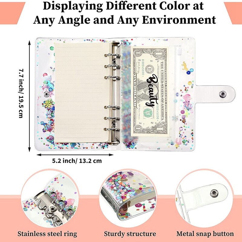 A6 Budget Planner Binder Organizer Soft PVC Notebook Binder Cover with 12 Pieces Binder Pockets (Colorful Style)