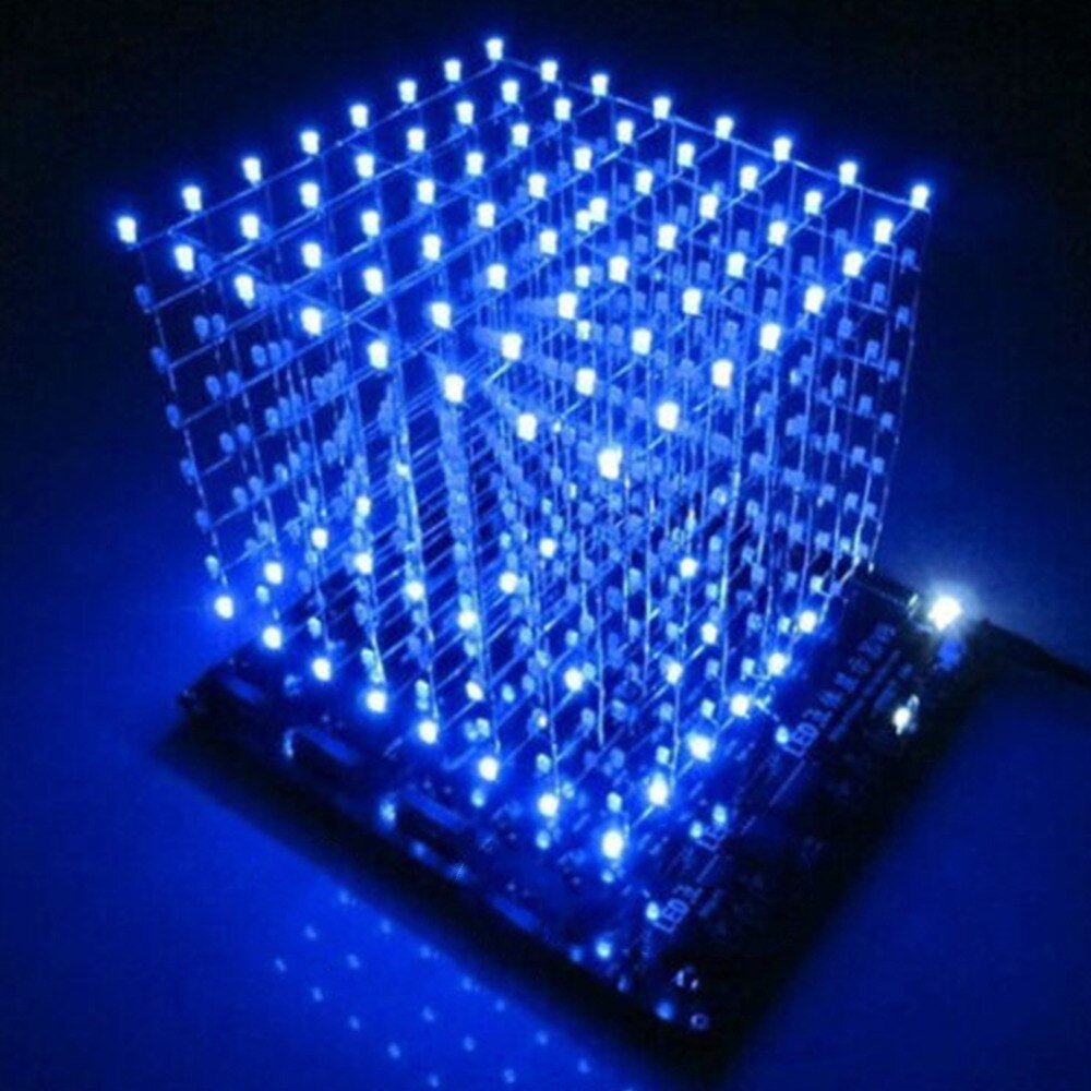 Kit de bricolage de lumière LED carrée 3D, Cube de 8x8x8 3mm, lumière LED blanche, rayon bleu/rouge, PCB, lampes de Table,