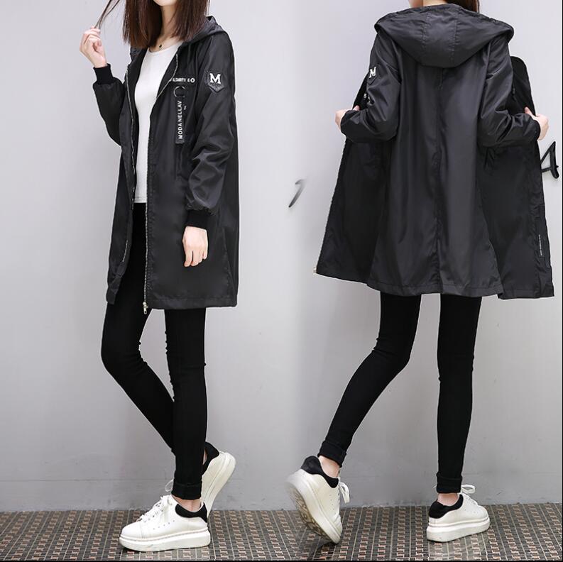 Trench-coat décontracté à manches longues et capuche pour femme, style militaire, mi-long, vert armée, casaco  lm028, printemps-automne: Noir / Xl