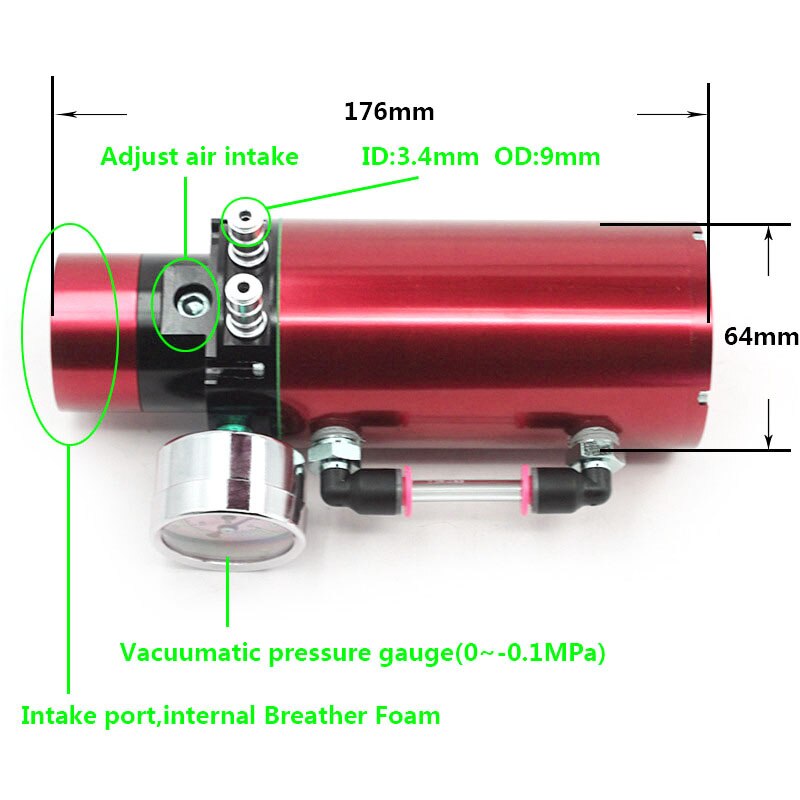 Universal Aluminum Engine Oil Catch Reservoir Breather Tank Can with Vacuum Pressure Gauge Oil Catch Can Tank