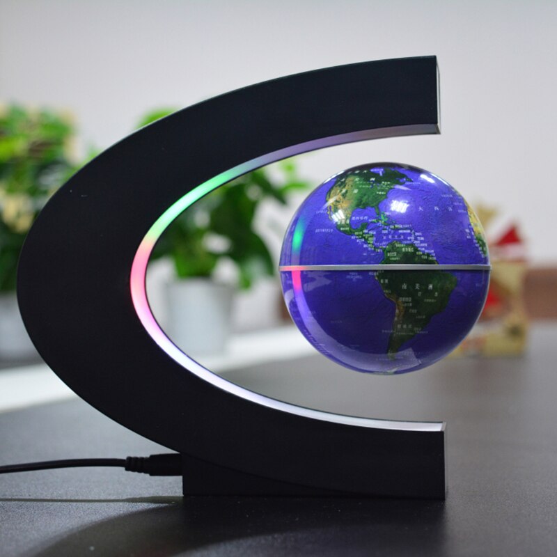 C-formet magnetisk levitation globus flydende verdenskort førte lys terrestre børn uddannelse geografi skoleartikler