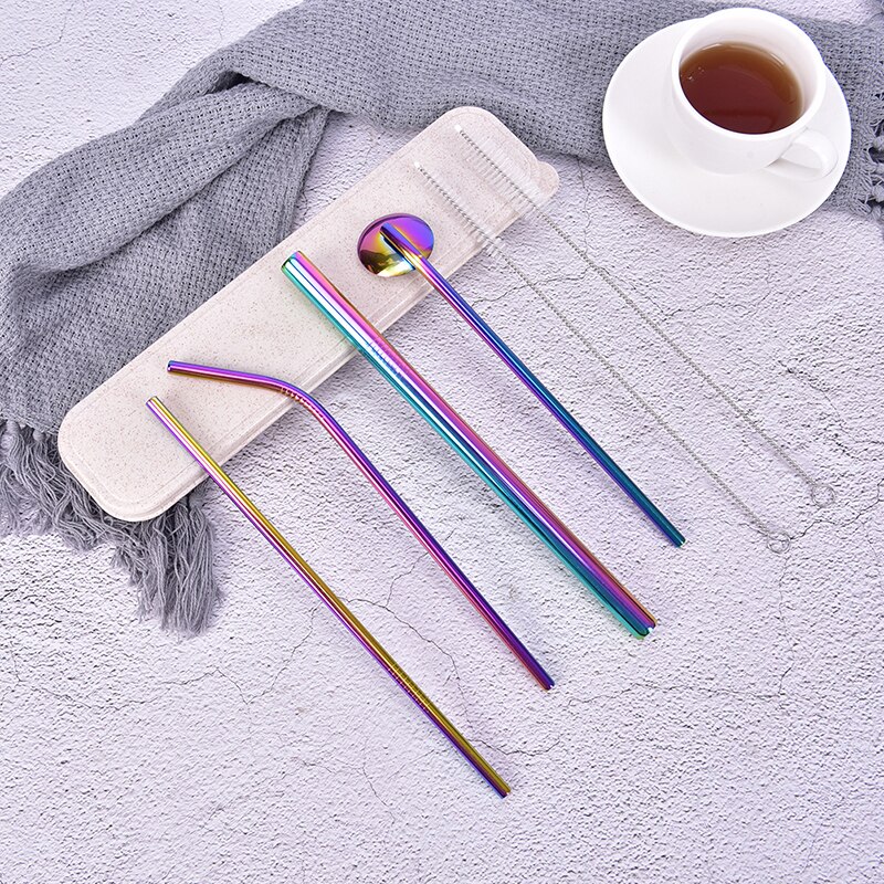 Stainless Reusable Straws For Tumbler Eco-Friendly Straw Steel Straws Rainbow Drinking: RW