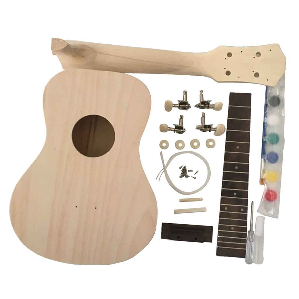 Ukulele hawaïen en bois fait à la main, 23 pouces, ensemble de bricolage, Instrument à cordes exquis avec touche en bois de rose, accessoires Uke