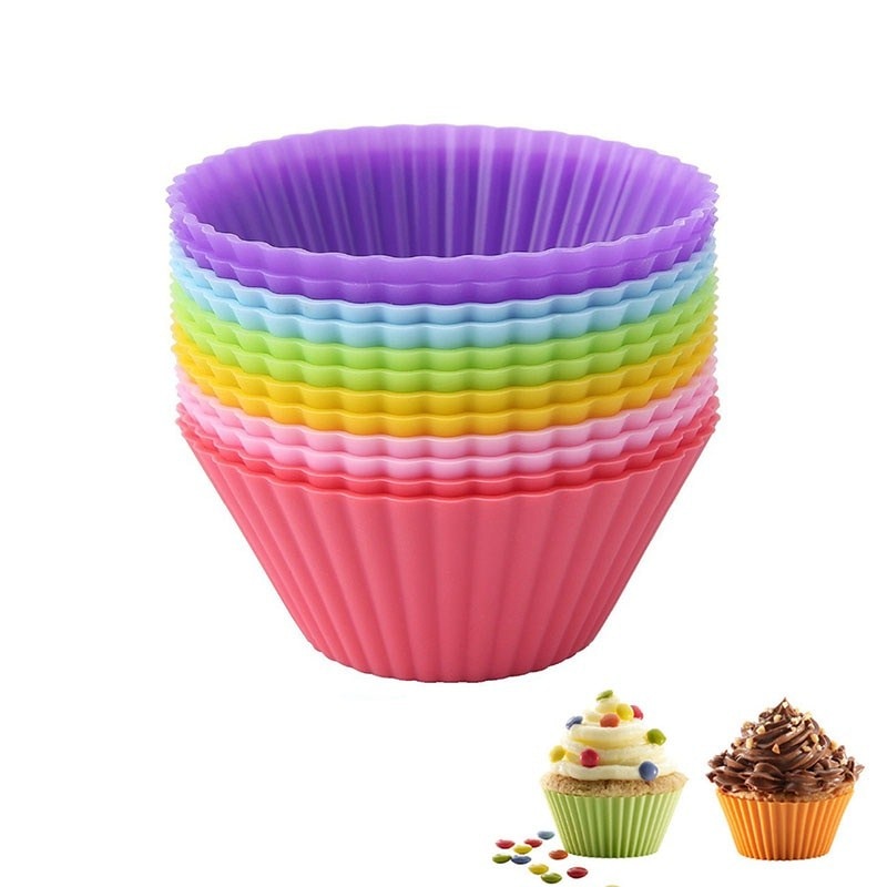 12 Stks/set Party Tray Cakevorm Decorating Gereedschap Liner Bakken Muffin Cup Case Willekeurige Kleur Silicone Muffin Cupcake Mallen