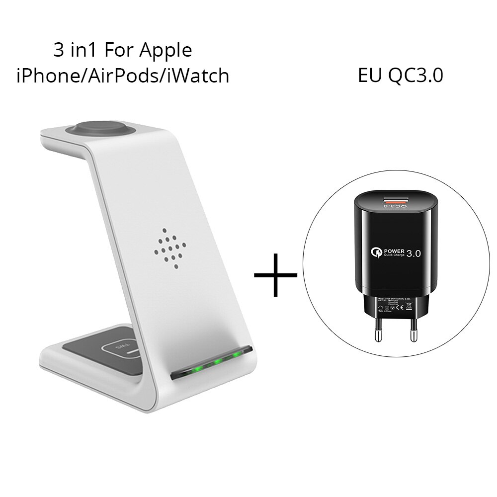 Stazione di ricarica Wireless Betty Qi 3 in 1 per supporto telefono Apple Samsung Watch Airpods Pro caricabatterie Wireless a induzione iWatch: For iPhone EU White