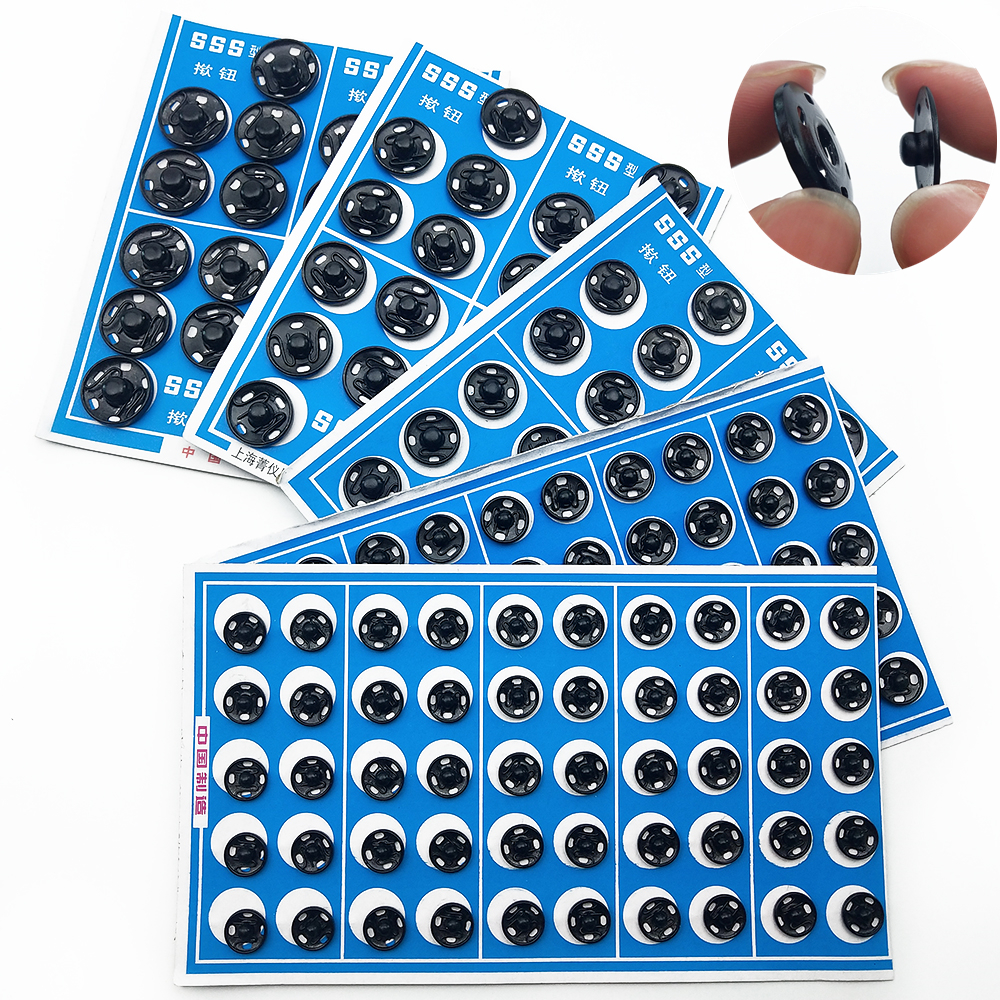 Black Round Snap Buttons Metal Press Button Fasteners Plating Stud Iron DIY Garment Bag Sewing Accessories