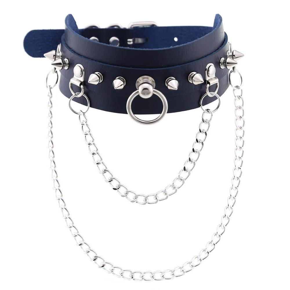 Gothic necklace Punk choker collar goth Silver Color Chain pendant necklace women leather emo kawaii witch rave jewelry: dark blue