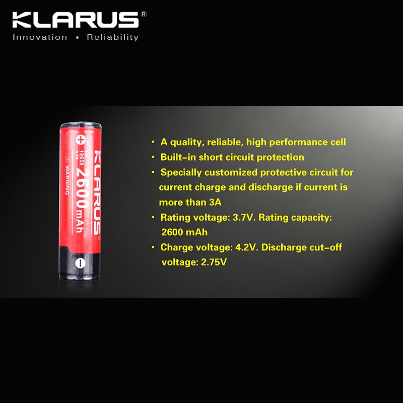 2 Pieces Portable Lighting Accessories KLARUS LiR 18650 Rechargeable Li-ion Battery 2600mAh 3.7V