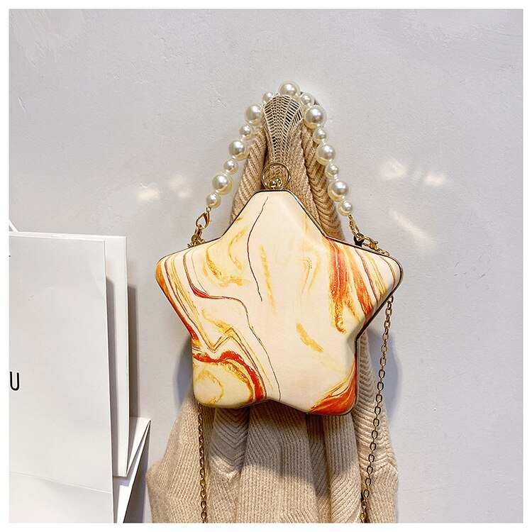 Sterne bilden Kasten Geldbörsen und Handtaschen für Frauen Luxus Party Kupplung Abend Tasche Perle Kette Schulter Tasche Umhängetasche: Orange A