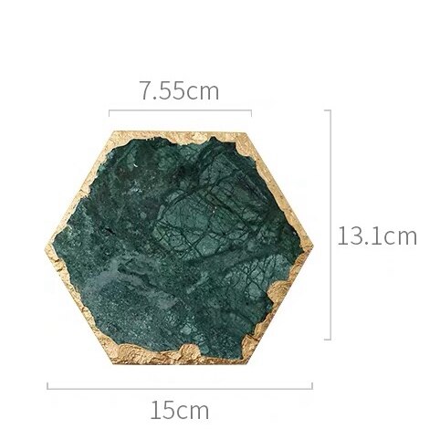 Luxe Antislip Emerald Real Marmer Coaster Mok Plaats Mat Groene Steen Met Gouden Inlay Hittebestendige Trivet Tafel decoratie: E