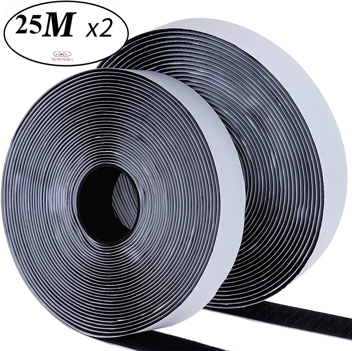 20mm Magic Sticker Tape Self Adhesive Extra Strong Double Sided Adhesive with Sticker Pad Fluffy Hook and Loop Fastener Black: Transparent
