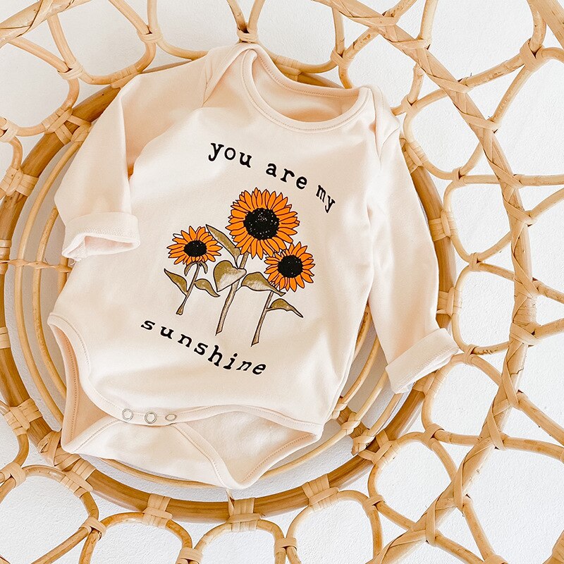 Kleinkinder Baby Jungen Mädchen Sonnenblume Buchstaben Gedruckt Karosserie Herbst lässig Kleinkind Langarm O-ansatz Gesamt Kleidung 0-24M