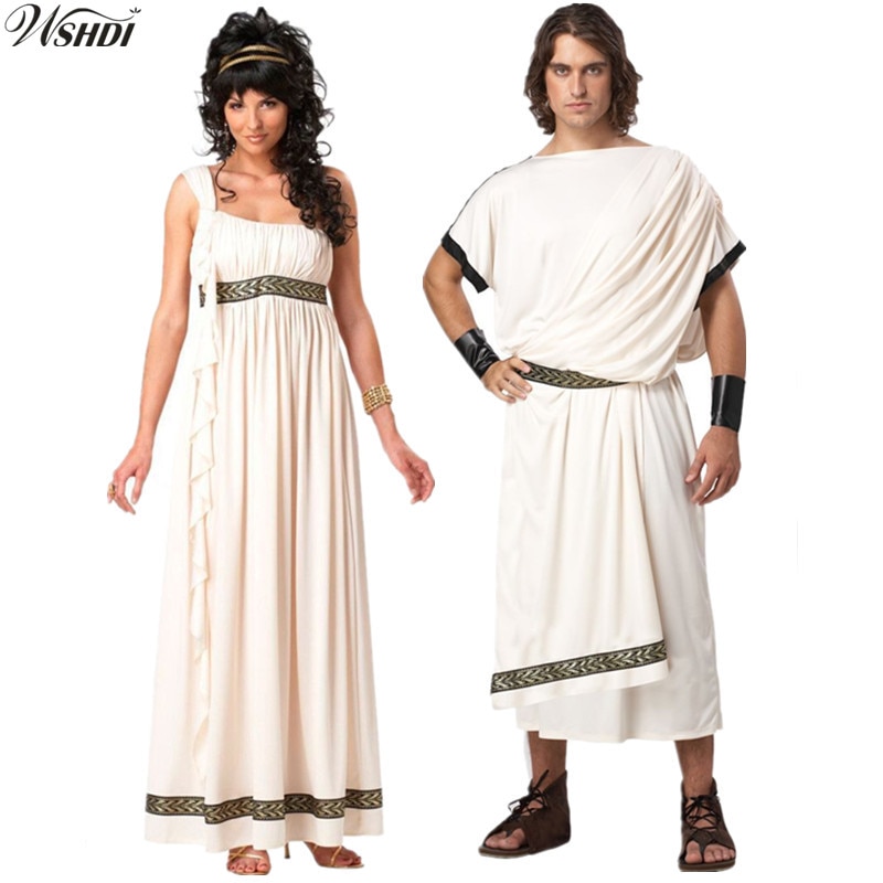 Purim Ladies Roman Princess Toga Fancy Dress Halloween Greek Olympic Goddess Grecian Outfit Arabic Prince Caesar Costume for Men