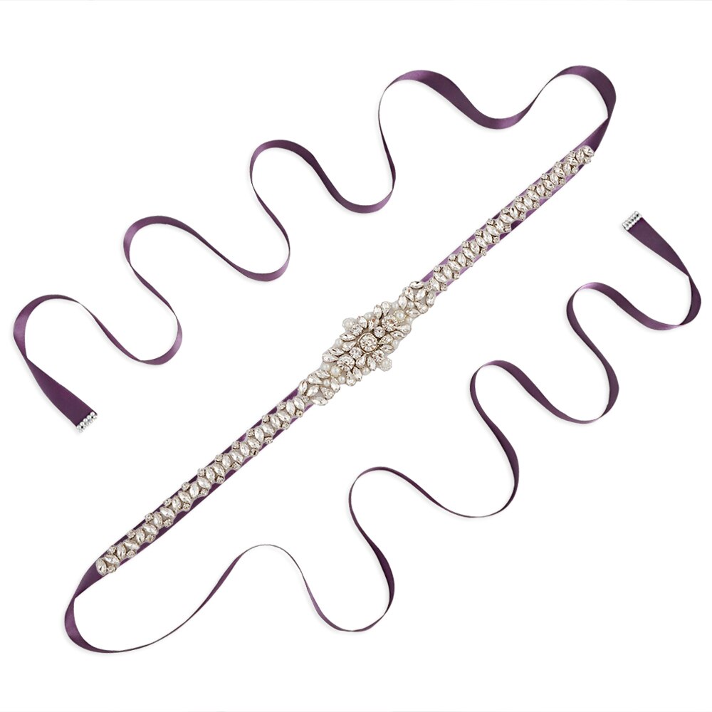 Trixy  s350 luxe bruidsgordel met strass steentjes, kristallinten, bruidsgordels, bruidsmeisjesjurken, accessoires: Paars