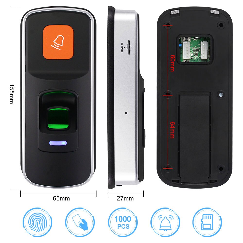 Standalone RFID Fingerprint Access Control System Biometric 125KHz Reader Door Opener Support SD Card WG26 + 10pcs Cards Keyfobs
