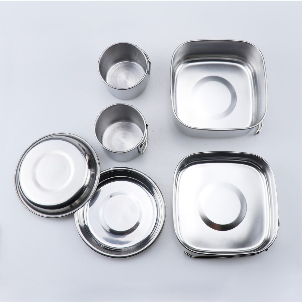 6pcs Outdoor Camping Hiking Cookware BBQ Pot Frying Pan Stainless Steel Picnic Camping Portable Outdoor Elements