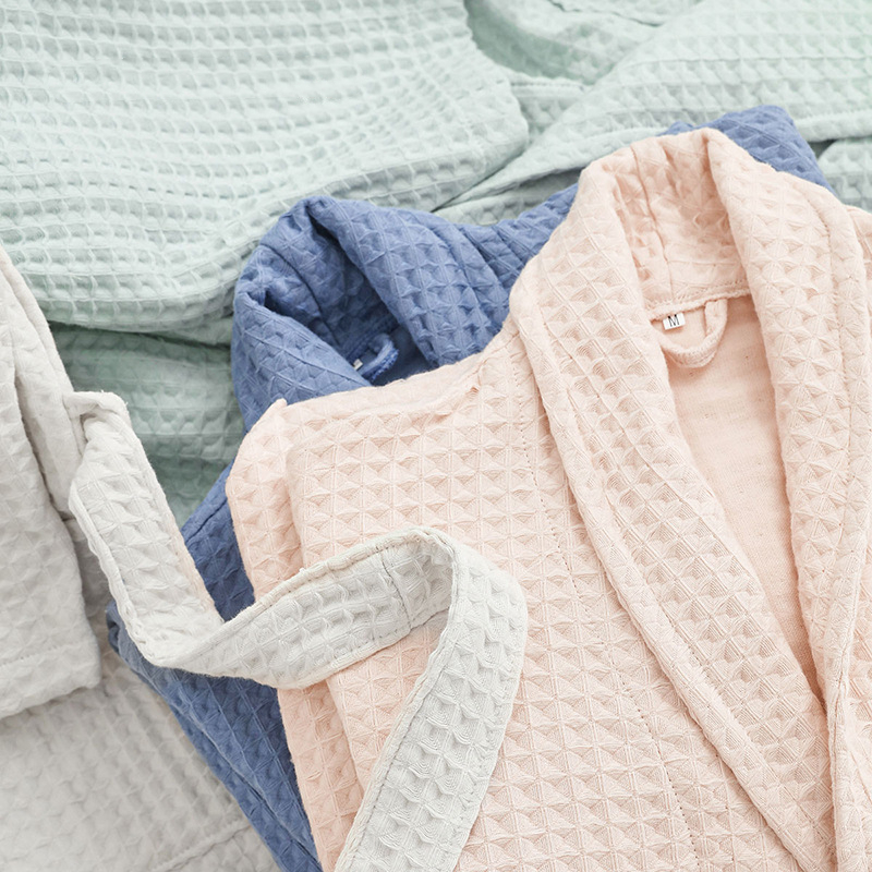 Albornoz de algodón de gofres para pareja adulta, ropa de estar por casa para Hotel, camisón cálido, mediano y largo, cuatro estaciones