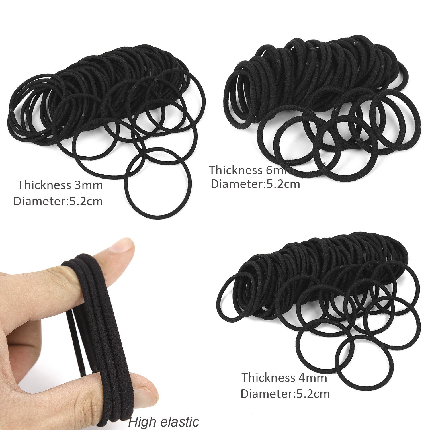 50 Stuks Zwarte Haarbanden Voor Vrouwen Meisjes Stap Size Haar Elastische Elastiekjes Basic Haar Banden Touw Paardenstaart Houder haarbanden Dikke