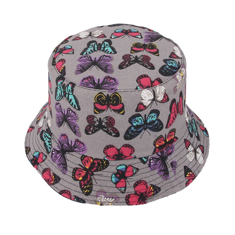 [ Meltryllis] Fishermen Cap For Women Gorras Summer Reversible Black White Cow Pattern Bucket Hat: Gray Butterfly