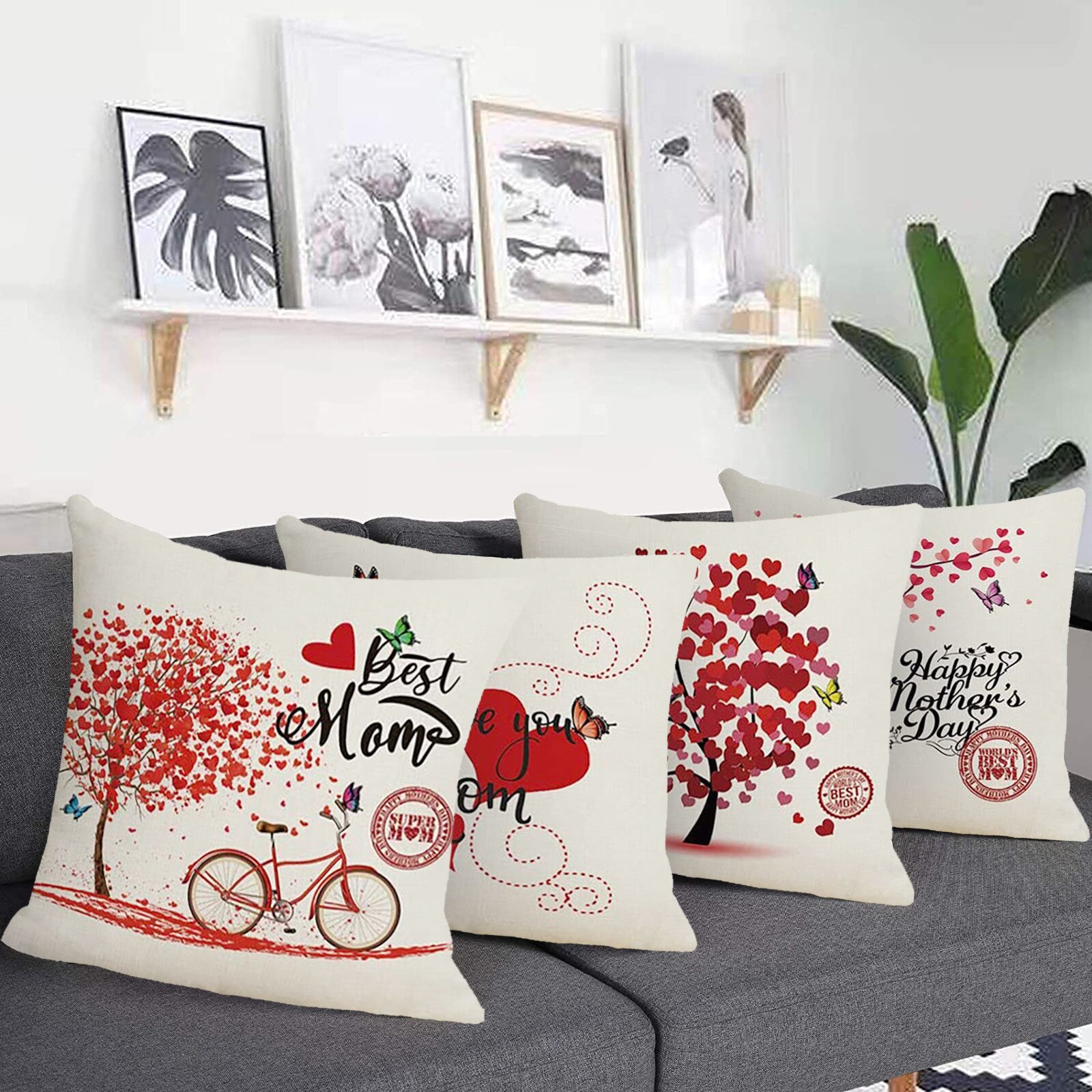 Moederdag Sierkussen Covers Set Van 4 Decoratieve Katoen Linnen Kussen Case 45X45Cm Soft Gedrukt kussensloop Kantoor Groothandelaren