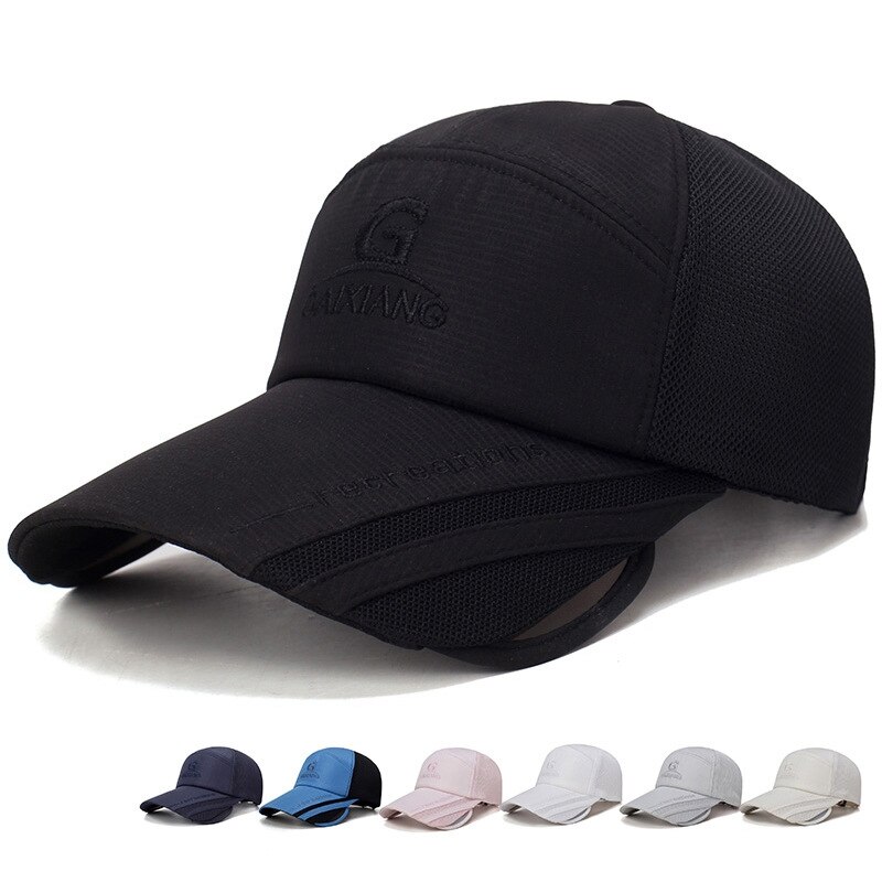 Baseball Cap Sunshade Tennis Golf Cap Wide Retractable Brim Cotton Breathable Mesh Fishing Camping Travel Beach Sport Cap