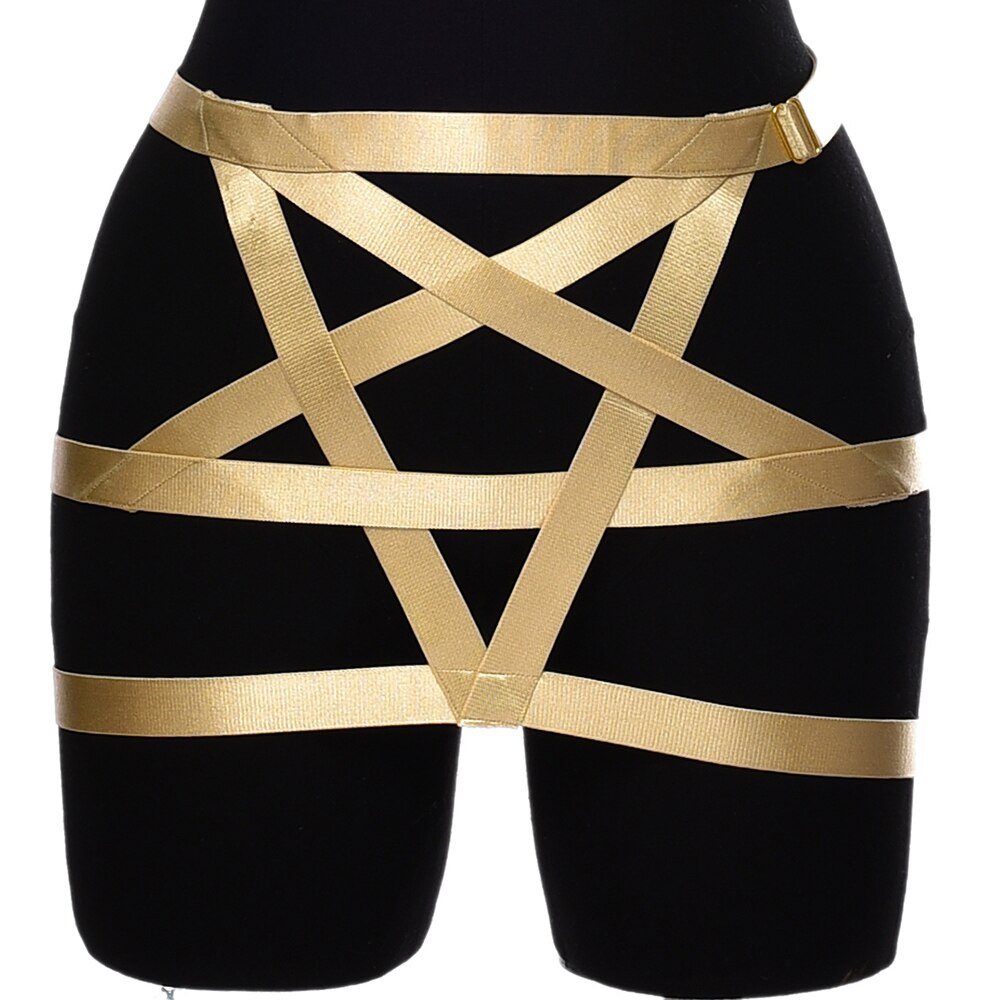Arnés de pentagrama de estrella, falda ajustable, jaula de cuerpo, ropa Sexy hueca para , Liga de colocación gótica, arnés para el cuerpo: N-P0114-THS