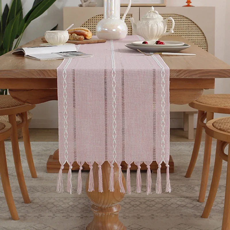 Bordlöpare i 1pc med tofsar, rustik duk i lantlig stil för babyshower, födelsedagsfest, bröllopsbordstillbehör: 35*200cm / Klar