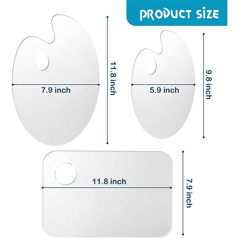 3Pcs Acrylic Paint Palette Clear Art Palette Paint Palette for DIY Craft Art Painting Plate