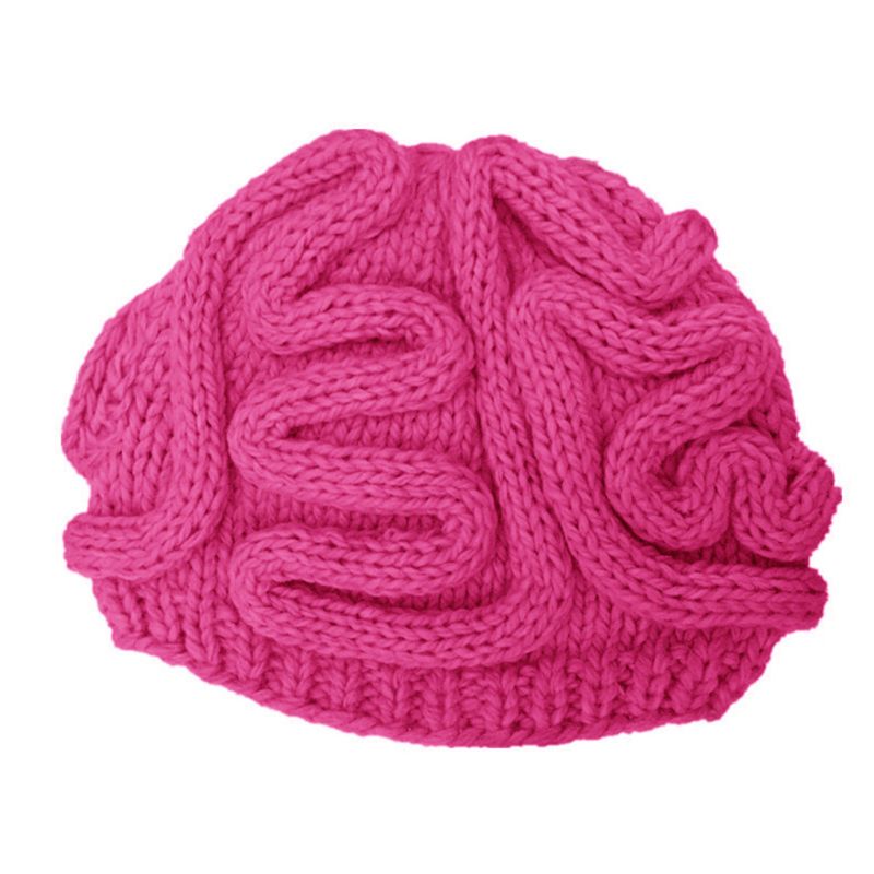 Lustige Handgemachte häkeln stricken Mütze Mütze Erwachsene freundlicher Winter Persönlichkeit entsetzlich Gehirn Einfarbig Schädel Kappe Halloween Cosplay Stütze: heiß Rosa / B Erwachsene