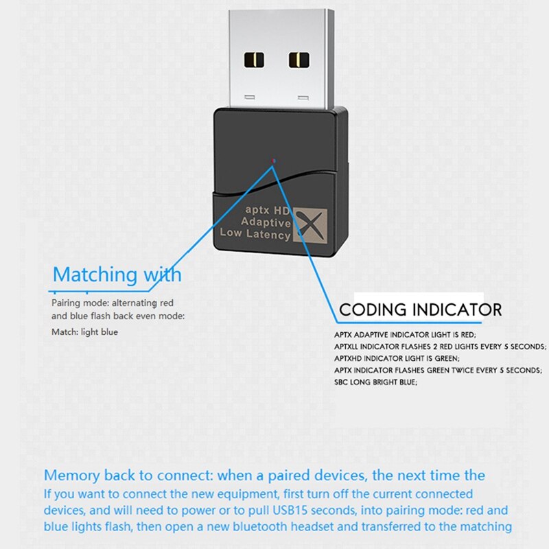 Bluetooth Adapter Driver-Gratis Usb Bluetooth 5.2 Zender + Usb Verlengkabel QCC3040 Chip