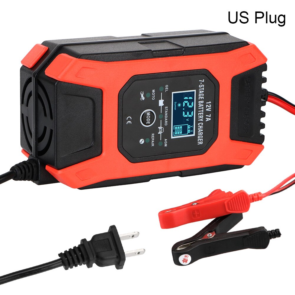 7 Stage Automatic Smart Car Battery Charger Digital LCD Display 12V 7A Wet Dry Lead Acid Battery-chargers: US 12V 7A 