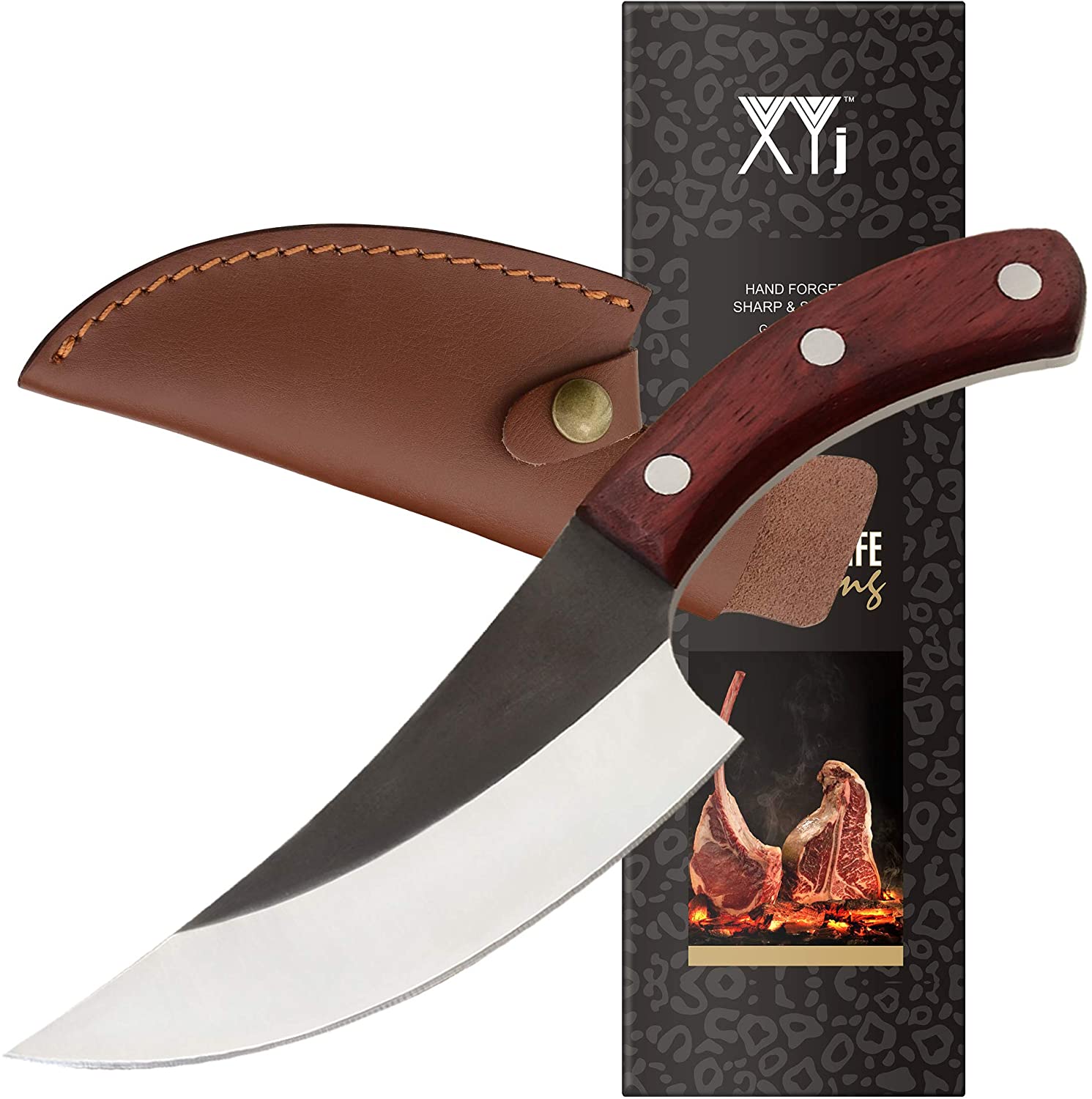 Cuchillo de cuchilla de Chef serbio de 5,5 pulgadas, cuchillo afilado para tallar de acero inoxidable, cuchillo de deshuesar, funda, caja de para amigos: 3PCS-B