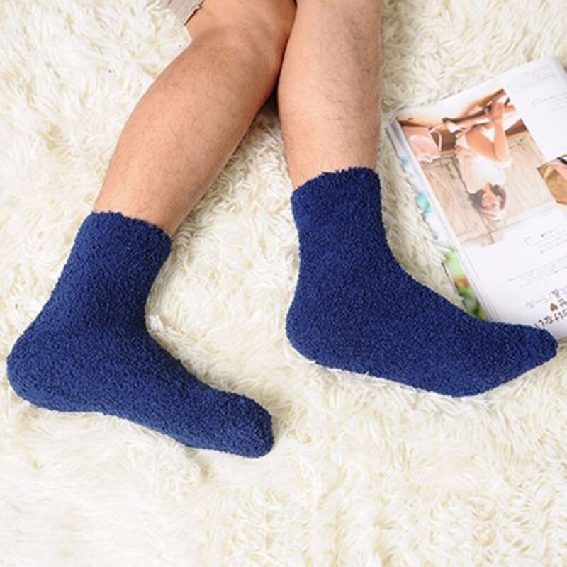 Fluffy Super Cozy Cashmere Velvet Soft Socks Thicken Winter Warm Bed Floor Home Slipper Sock Men Women Unisex: Dark blue