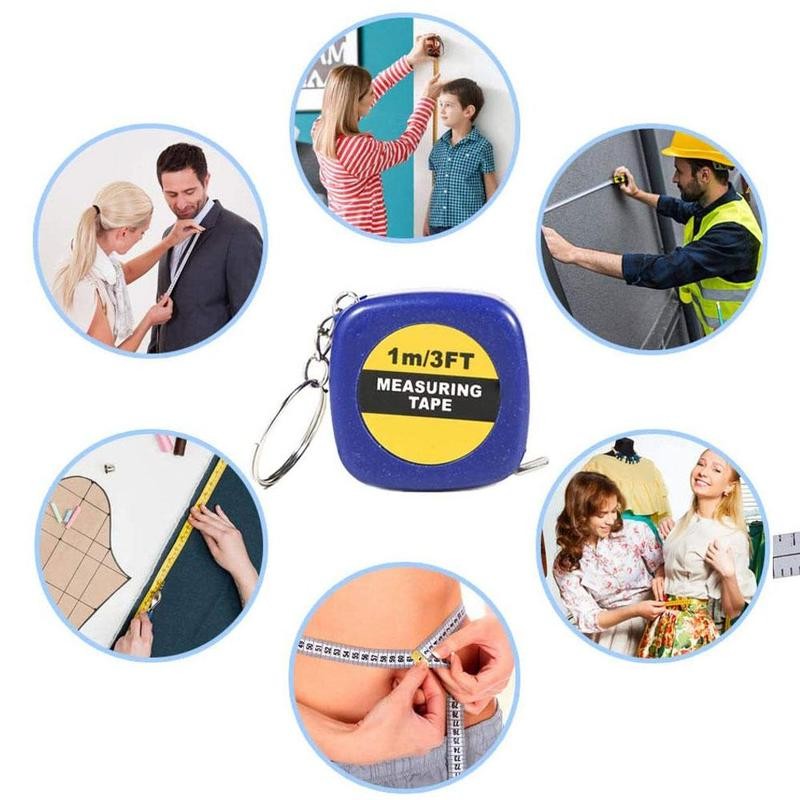 Mini stalen meetlint voor kinderen, lengtemeter, sleutelhanger, gemakkelijk intrekbaar meetlint, sleutelhanger, klein meetlint, willekeurige kleur