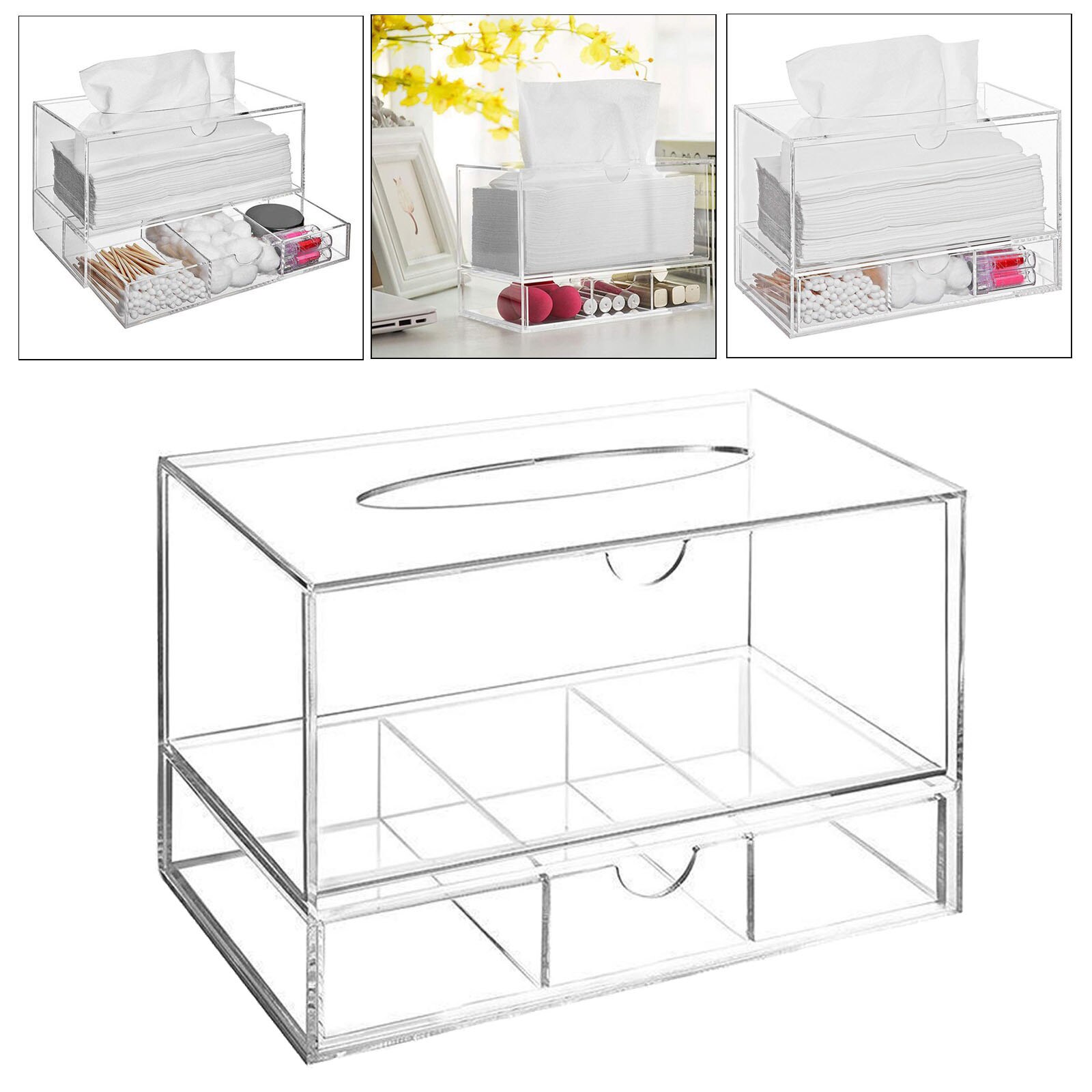 Display Jewellery Storage Box Acrylic Cosmetics Lipsticks Make Up Organiser Holder Box (2 Drawers Clear)