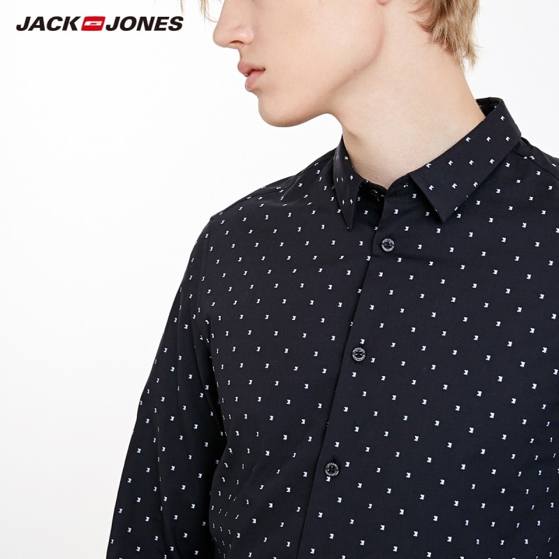 JackJones Men's Slim Fit Basic 100% Cotton Jacquard Long-sleeved Shirt Menswear| 219105578