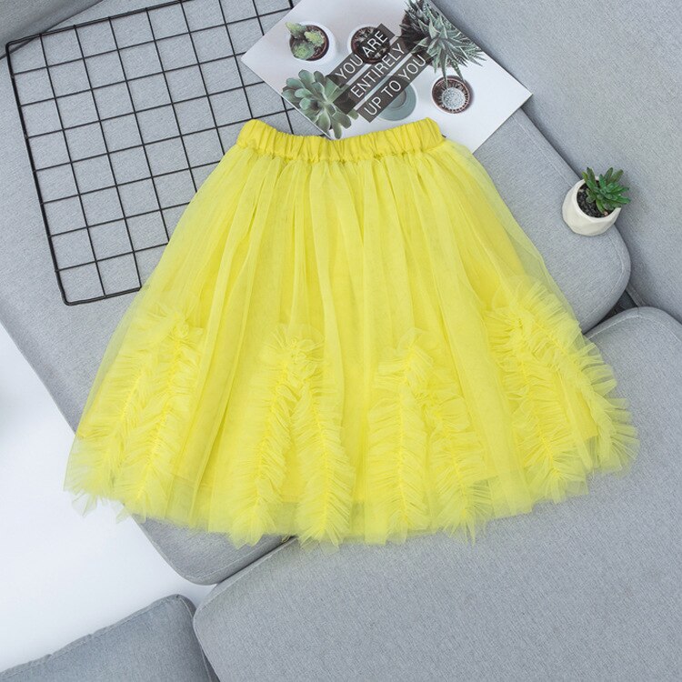 Girls Skirts Summer Gauze Tutu Skirt For Kids 3-12years Teenager Tulle Skirt Rainbow Yellow Long School Clothing: Yellow / 3-4Y