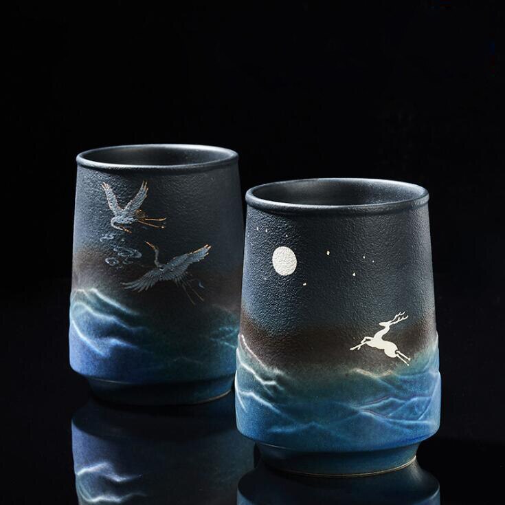 Unik udsøgt kinesisk klassisk stil keramisk kop hjemmekontor krus kaffekop stor øl krus kunst tryk creme flaske