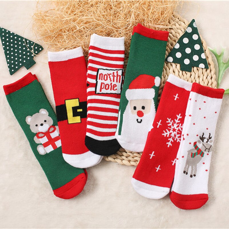 1 coppia Cotone di Inverno di Autunno Del bambino Delle Ragazze Dei Ragazzi Bambini Calzini E Calzettoni Bambini calze di Spugna Fiocco di Neve alce Babbo natale Regalo Di Natale Orso Roba