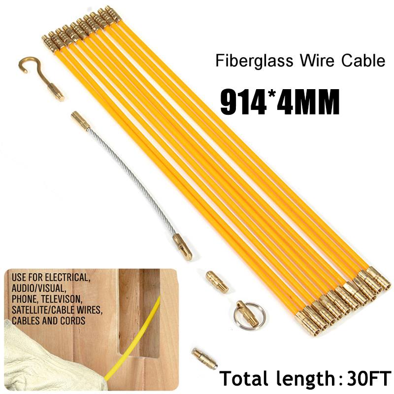 10 stk 4mm 30ft tilslutningsbar glasfiber kabler kabel ledningssæt koaksial elektrisk kabel skubtrækker installere stænger værktøj fisketråd